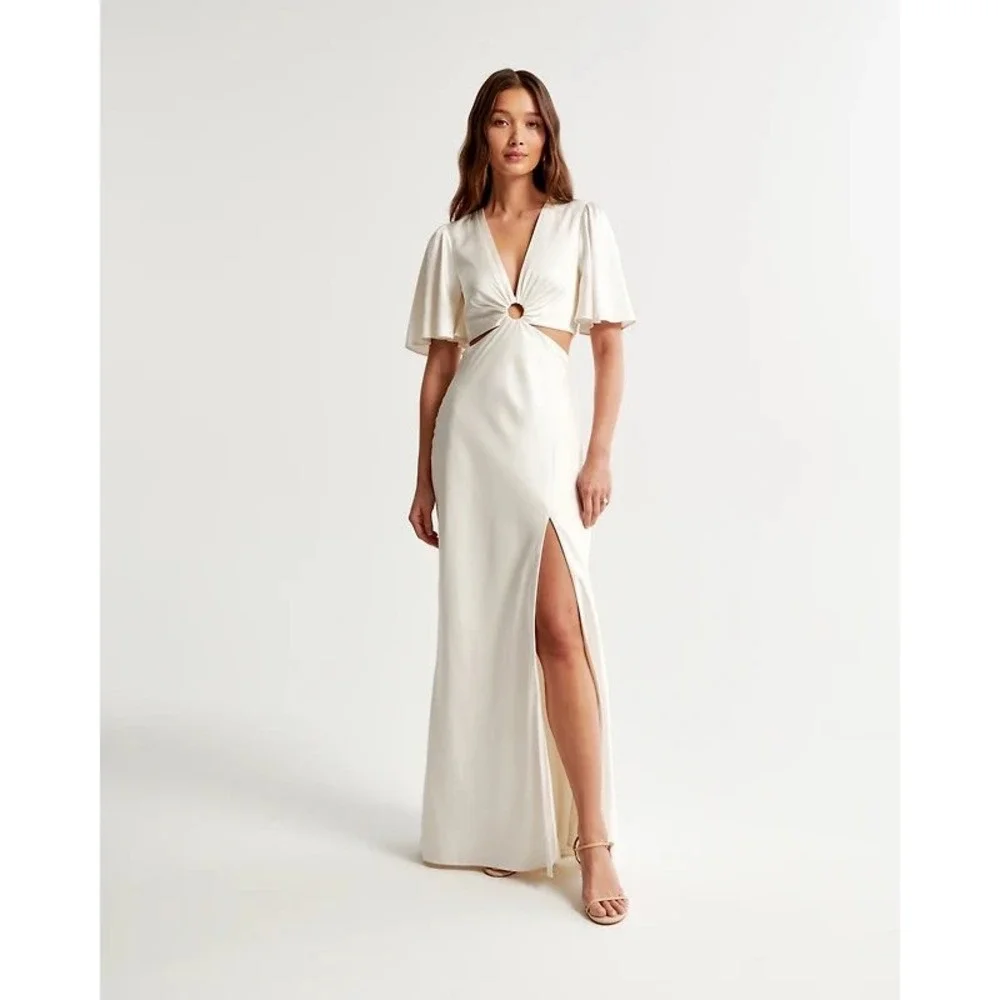 Abercrombie & Fitch Angel Sleeve O-Ring Cutout Maxi Dress Bridal Rehearsal Small
